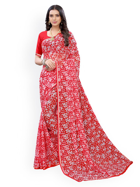 

KALINI Red Printed Pure Chiffon Saree