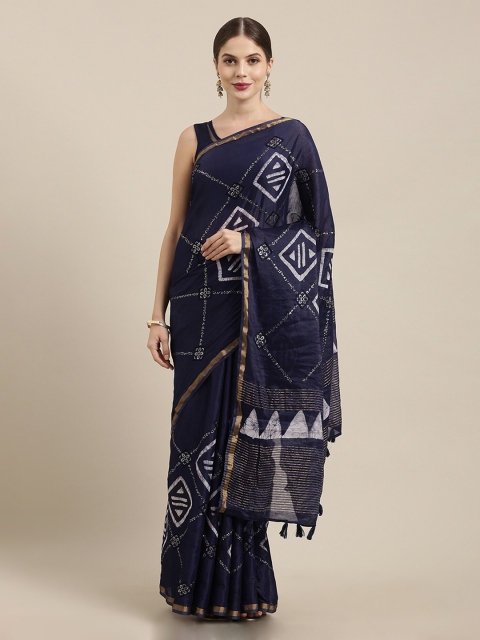

Soch Navy Blue Printed Cotton Blend Saree With Tasseled Pallu