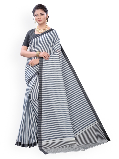 

KALINI Grey Polycotton Striped Banarasi Saree