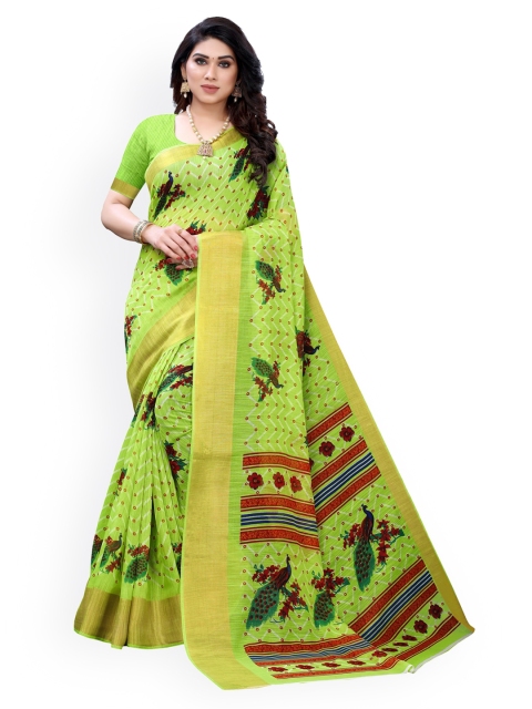 

KALINI Green Printed Polycotton Saree
