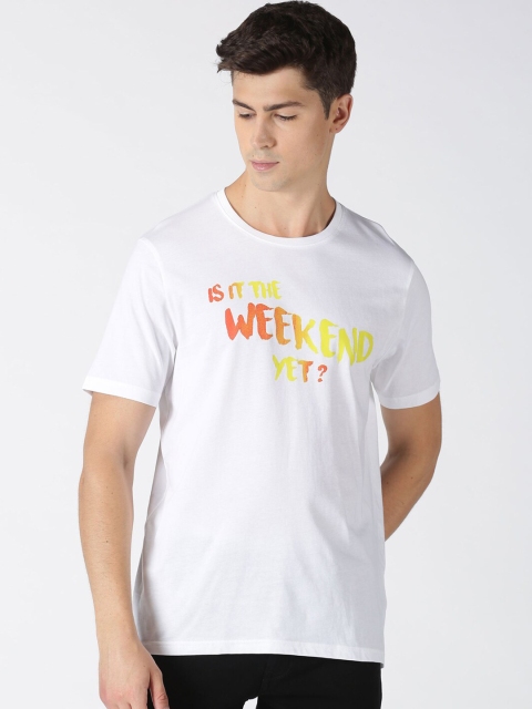 

Blue Saint Men White Printed Round Neck T-shirt