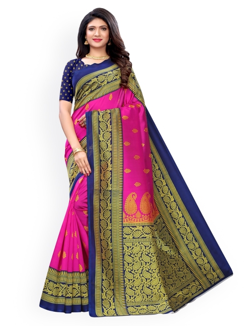 

KALINI Pink & Blue Poly Silk Printed Saree