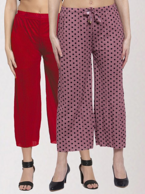 

Klotthe Women Set of 2 Multicolor Printed Palazzos, Red