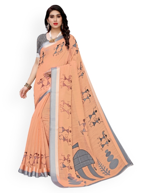 

KALINI Peach-Coloured Printed Cotton Blend Saree