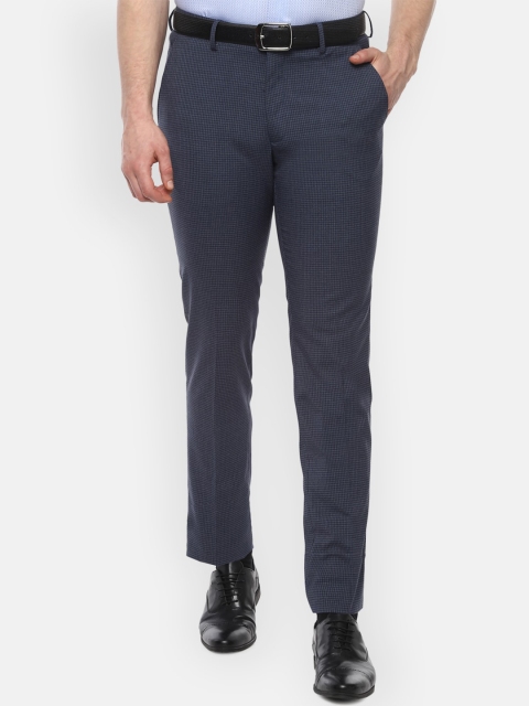 

Louis Philippe Men Navy Blue Self Design Slim Fit Formal Trousers