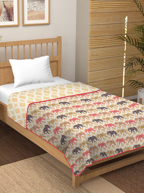 

BELLA CASA Brown & Red Ethnic Motifs AC Room 180 GSM Single Bed Dohar