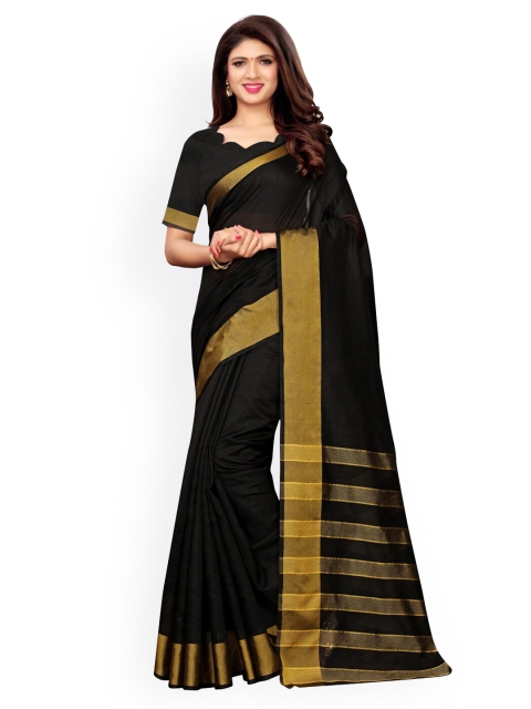 

KALINI Black Silk Cotton Solid Chanderi Saree