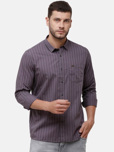 

Alan Scott Men Grey Regular Fit Striped Pure Cotton Casual Shirt