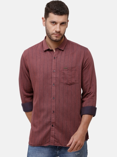 

Alan Scott Men Brown Regular Fit Striped Pure Cotton Casual Shirt