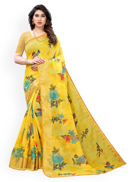 

KALINI Yellow Printed Polycotton Saree