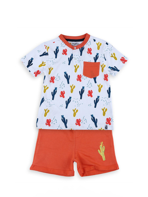 

Nauti Nati Boys Coral & White Printed T-shirt with Shorts
