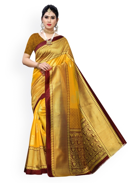 

KALINI Yellow & Gold-Toned Poly Silk Colourblocked Saree