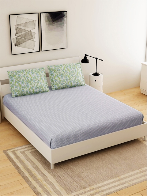 

Salona Bichona Grey Abstract 144 TC Cotton 1 King Bedsheet with 2 Pillow Covers