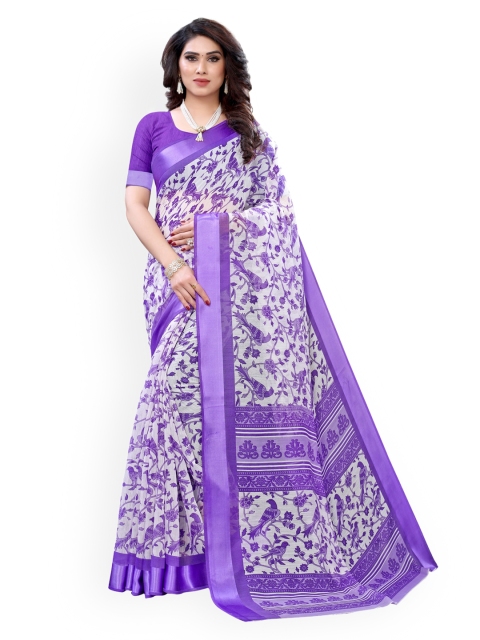 

KALINI Violet & White Polycotton Printed Saree