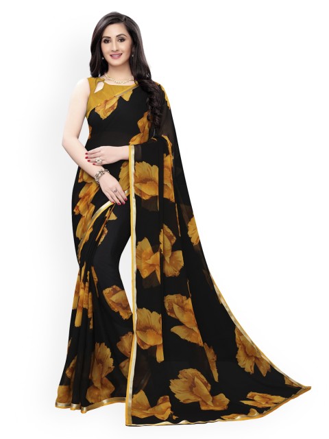 

KALINI Black & Yellow Pure Chiffon Printed Saree