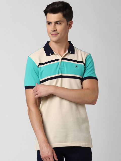 

Peter England Casuals Men Off-White Colourblocked Polo Collar T-shirt