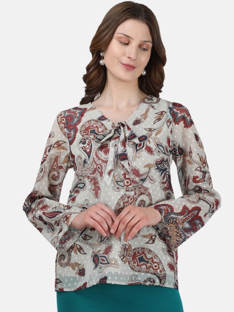 Monte Carlo Cream-Coloured Tie-Up Neck Regular Top