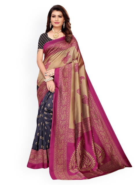 

KALINI Beige & Pink Poly Silk Printed Saree