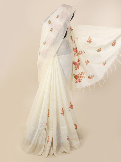 

Pothys White Floral Printed Jute Silk Saree