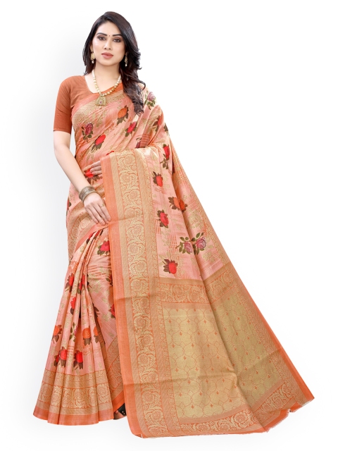 

KALINI Peach-Coloured Art Silk Printed Banarasi Saree