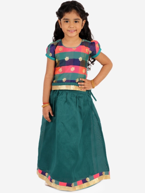 

KID1 Girls Green Jacquard Weave Pavda Pattu
