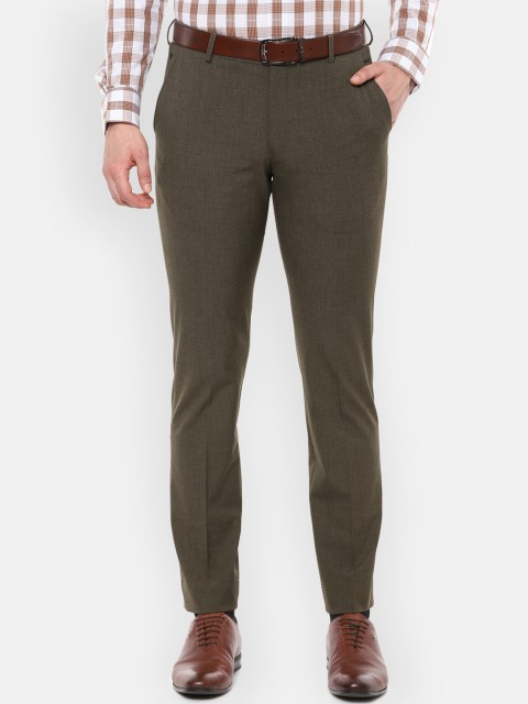 

Louis Philippe Men Olive Green Slim Fit Self Design Formal Trousers