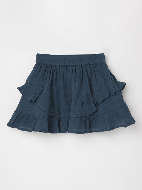 

max Girls Navy Blue Solid 100% Cotton A-Line Knee-Length Skirt