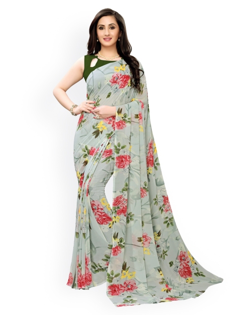 

KALINI Grey & Red Pure Georgette Printed Saree