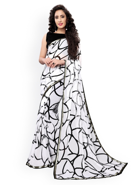 

KALINI White & Black Pure Chiffon Printed Saree