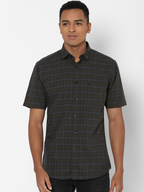 

Allen Solly Men Olive Green & Black Slim Fit Checked Cotton Casual Shirt