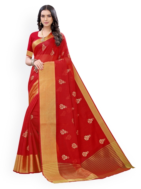 KALINI Red Polycotton Woven Design Kanjeevaram Saree