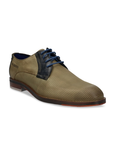 

Bugatti Men Taupe-Coloured Textured Leather Semi-Formal Derbys