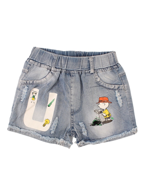 

Lil Lollipop Girls Blue Washed Distressed Cotton Denim Shorts
