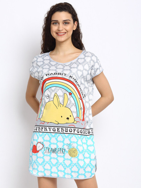 

NEUDIS Grey & White Printed Cotton Sleep Shirts
