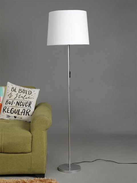 

SANDED EDGE White & Silver-Toned Solid Contemporary Floor Lamp with Shade