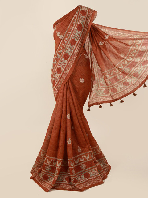 

Pothys Rust Printed Jute Cotton Saree