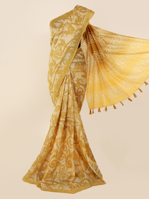 

Pothys Mustard Yellow & White Jute Cotton Printed Saree