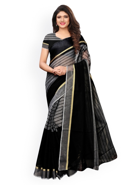 

KALINI Black Silk Blend Striped Banarasi Saree