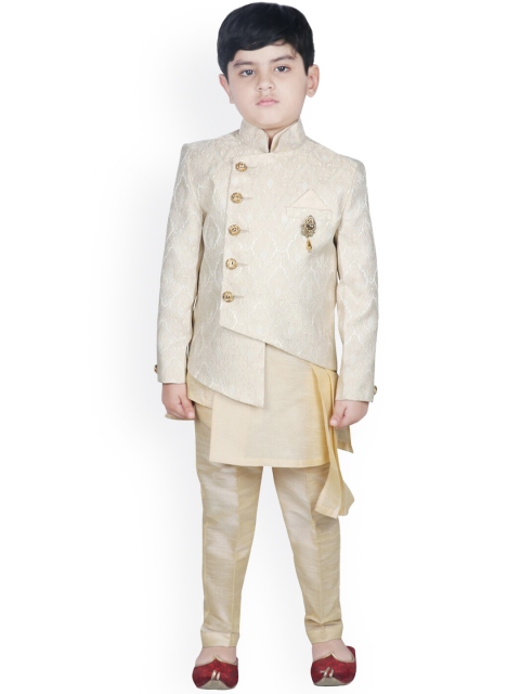 

SG YUVRAJ Boys Beige Brocade Sherwani Set