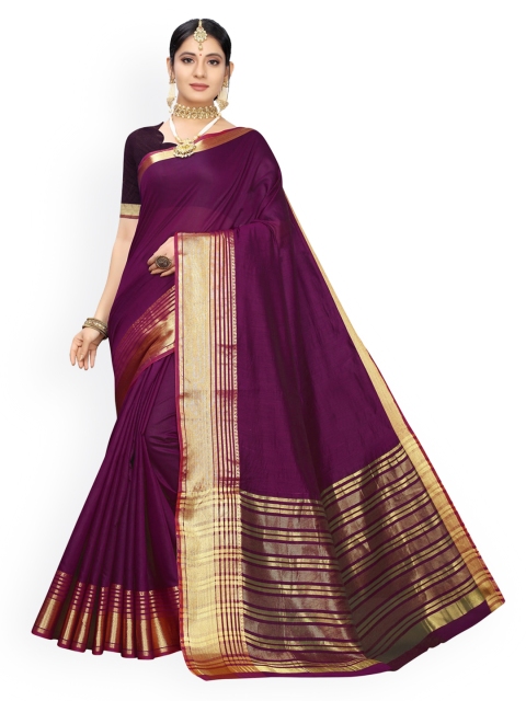 

KALINI Purple Silk Blend Solid Kanjeevaram Saree