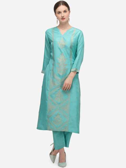 

Seerat Women Blue Printed Kurta with Trousers