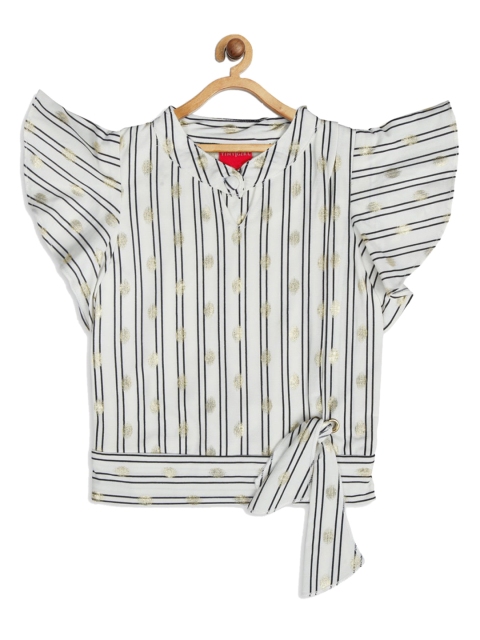 Tiny Girl Girls Off White & Black Striped Regular Top