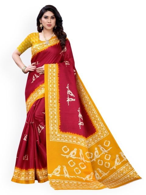 

KALINI Maroon Silk Blend Printed Khadi Saree