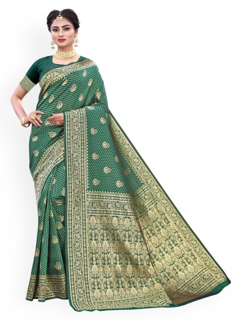 

KALINI Green & Gold-Toned Poly Silk Woven Design Banarasi Saree