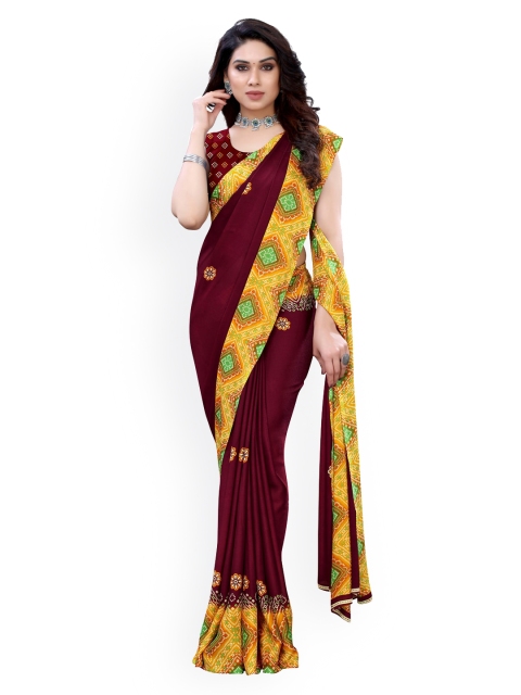 

KALINI Maroon Pure Georgette Embroidered Bandhani Saree