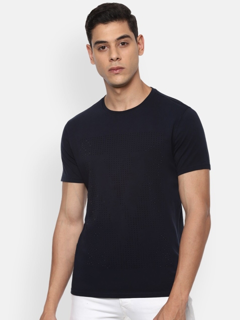 

V Dot Men Navy Blue Solid Round Neck T-shirt
