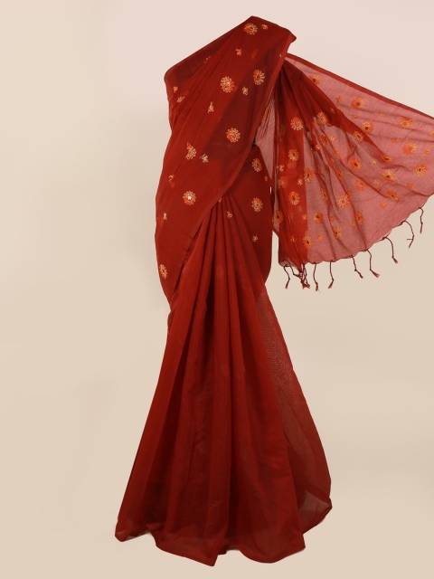 

Pothys Maroon Embroidered Cotton Blend Saree