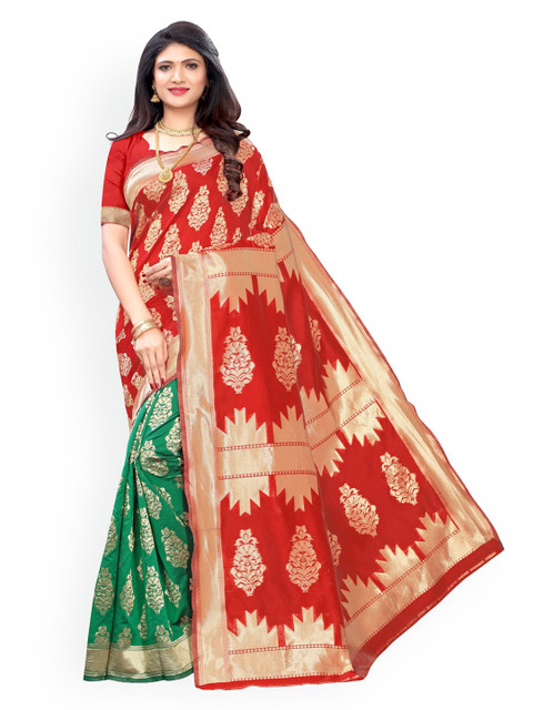 

KALINI Red & Gold-Toned Poly Silk Woven Design Banarasi Saree