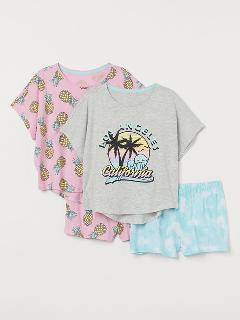 

H&M Girls Printed 2 Pack Jersey T-Shirts & Shorts, Pink