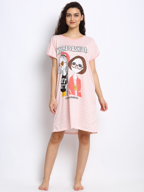 

NEUDIS Women Pink & White Striped Nightdress